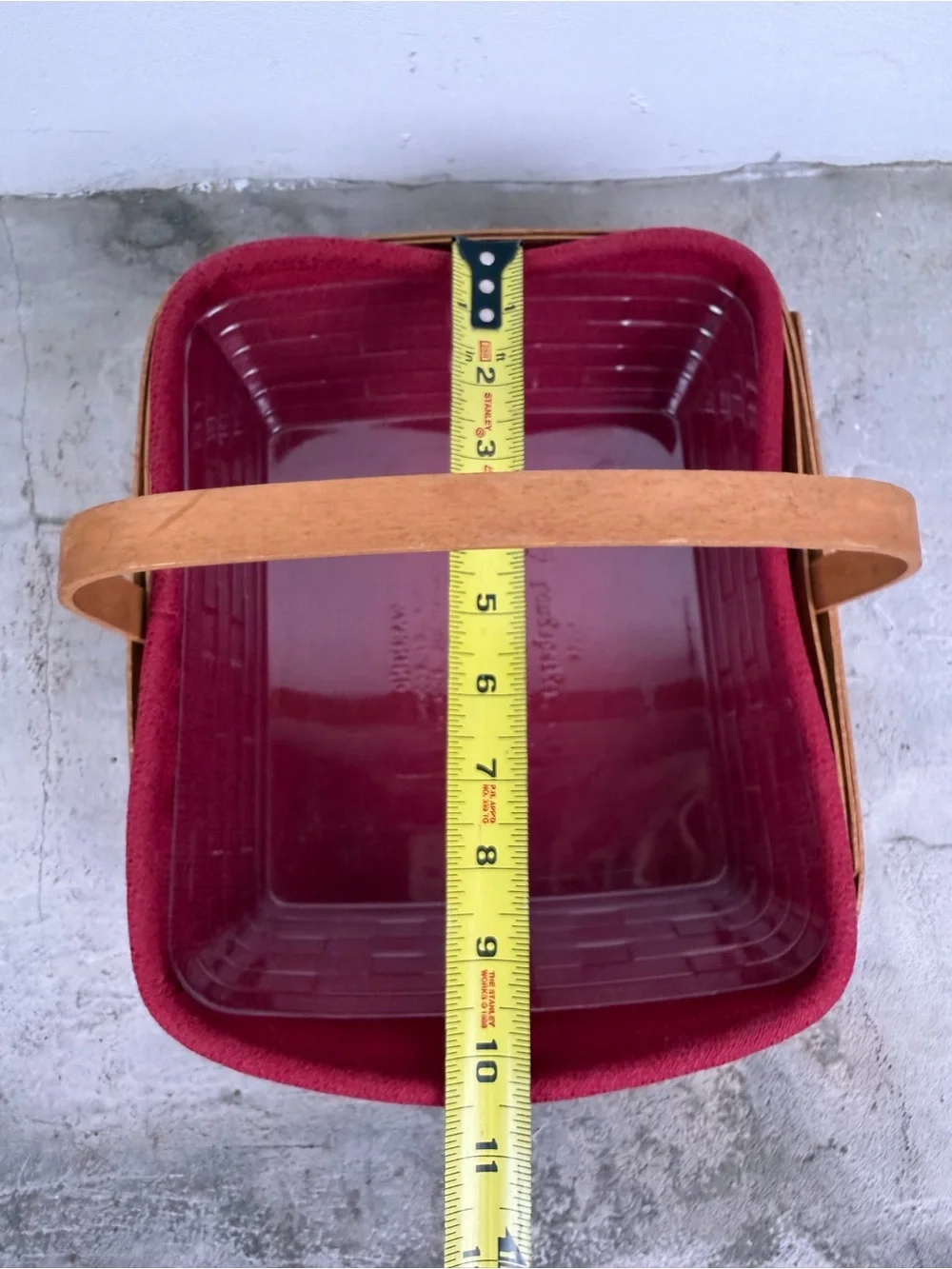 Vintage 2005 Longaberger Basket Red Liner Protector Single Handle Dresden Ohio
